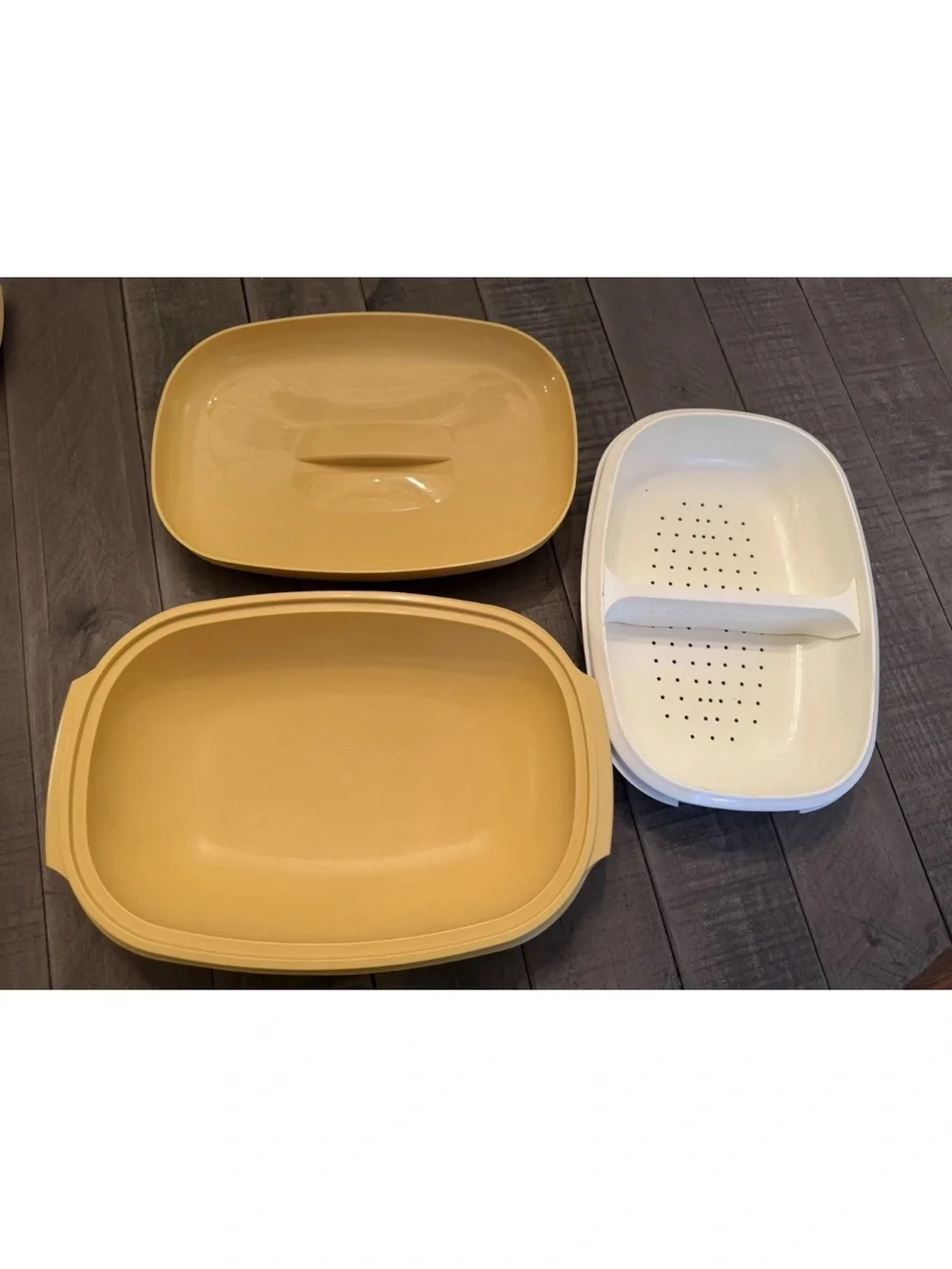 Vintage Harvest Gold Tupperware 3 Piece Steamer & 10” Cake Carrier w/Lid LOT